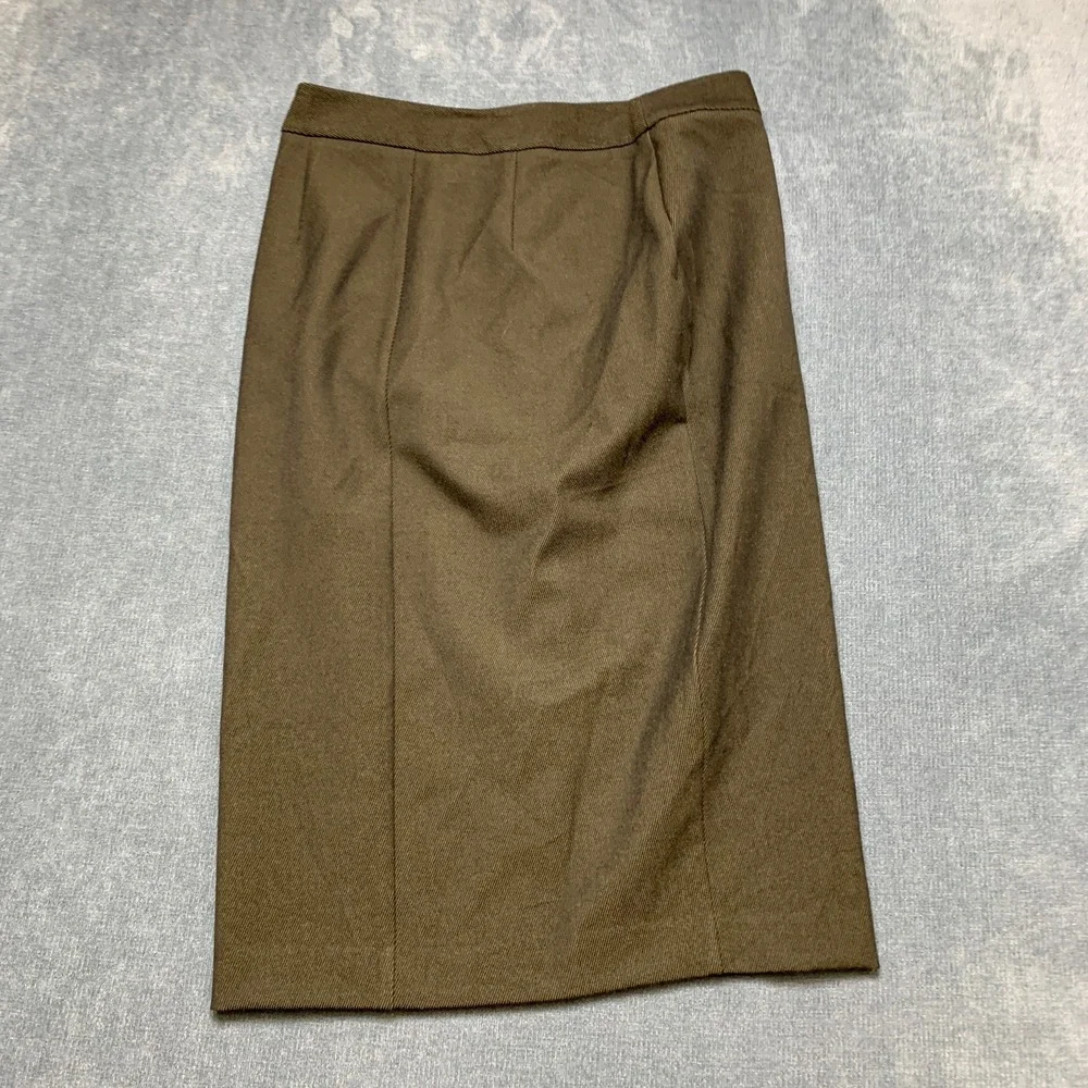 Ann Taylor Pencil Midi Skirt Womens 8 Olive Green Pleated Casual Travel Back Zip
